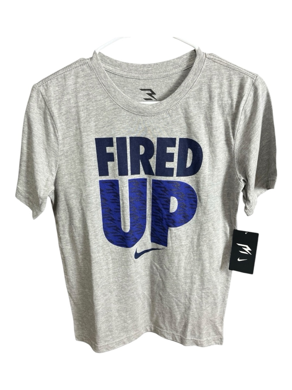 Nike 3BRAND by Russell Wilson Boys L (12-13) Fired Up Graphic T-Shirt Gray NWT